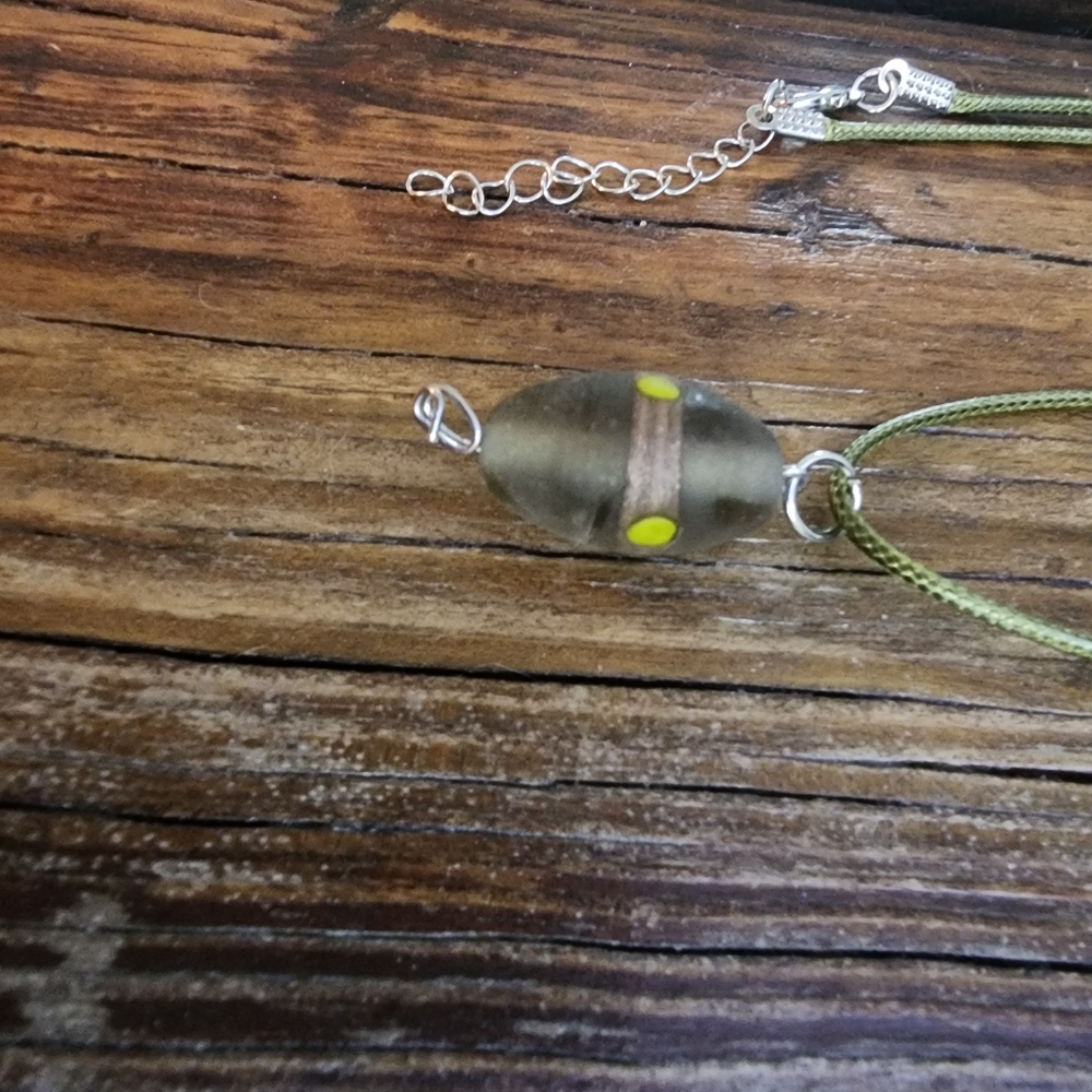 Handmade Green cord Necklace with green bead and gold accents